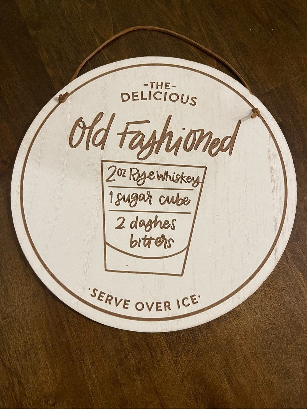 Old Fashioned Round Wall Sign - White and Brown